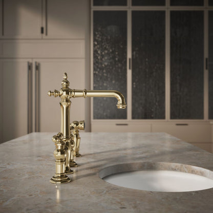 KOHLER K-76520-4 Artifacts Two-hole bridge bar sink faucet with side sprayer
