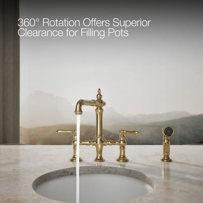 KOHLER K-76520-4 Artifacts Two-hole bridge bar sink faucet with side sprayer