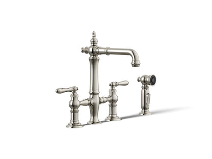 KOHLER K-76520-4 Artifacts Two-hole bridge bar sink faucet with side sprayer