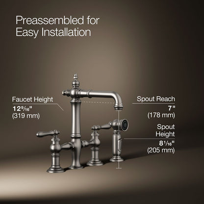 KOHLER K-76520-4 Artifacts Two-hole bridge bar sink faucet with side sprayer