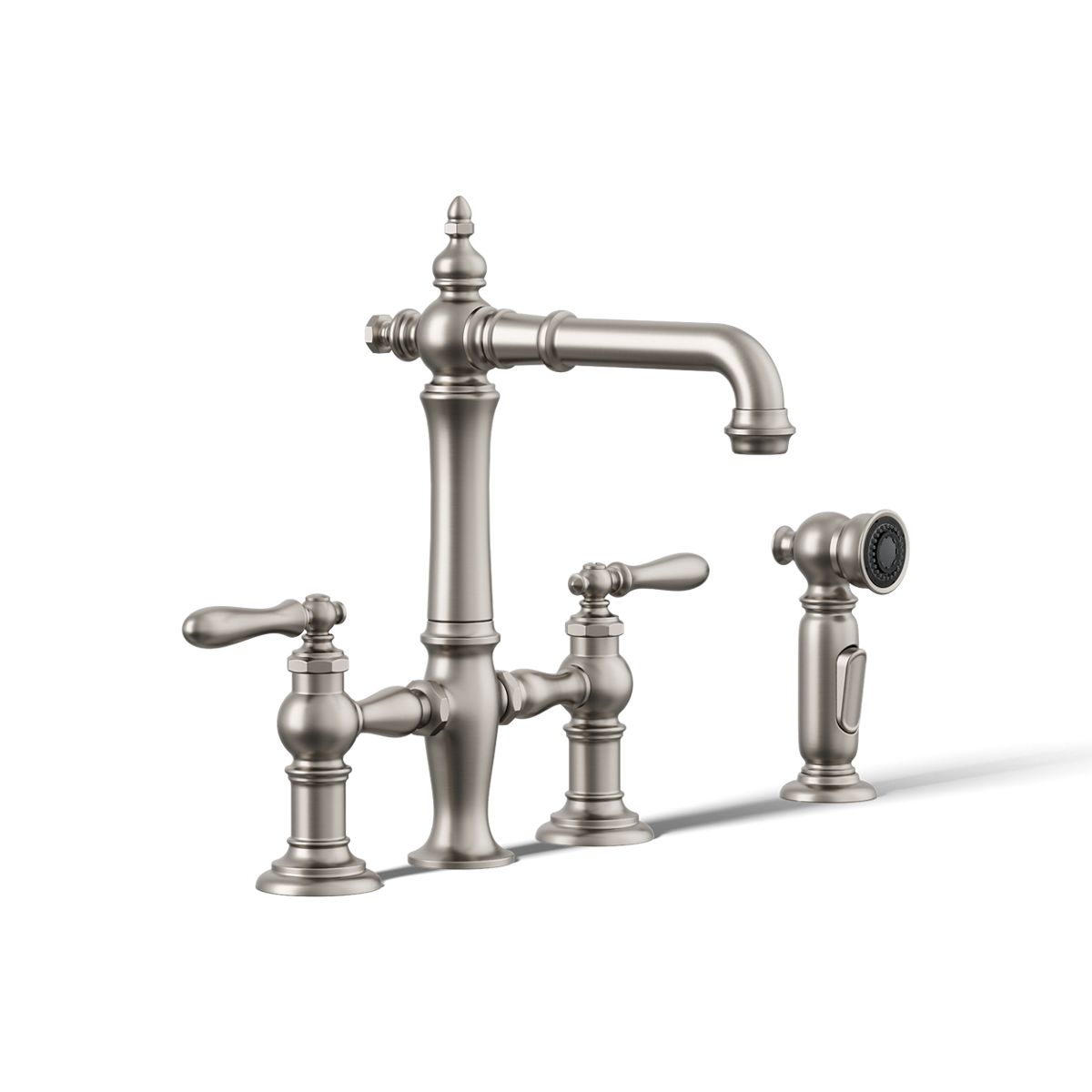 KOHLER K-76520-4 Artifacts Two-hole bridge bar sink faucet with side sprayer