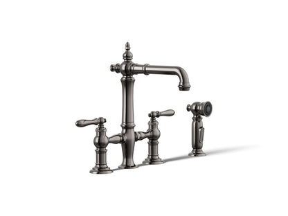 KOHLER K-76520-4 Artifacts Two-hole bridge bar sink faucet with side sprayer