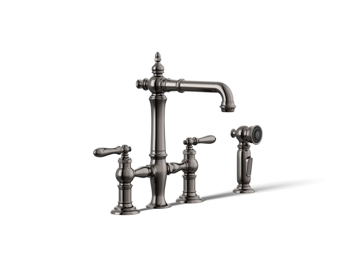 KOHLER K-76520-4 Artifacts Two-hole bridge bar sink faucet with side sprayer