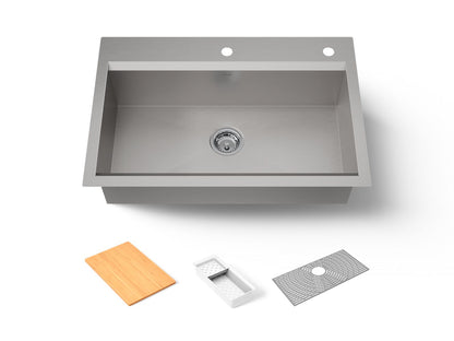 KOHLER K-80084-2PC Task 33" top-/undermount single-bowl workstation kitchen sink