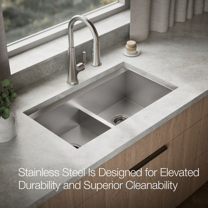 KOHLER K-80085-1PC Task Smart Divide Smart Divide 33" top-/undermount double-bowl workstation kitchen sink