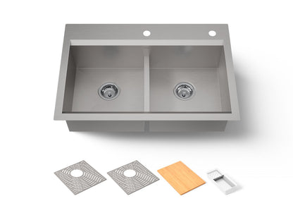 KOHLER K-80085-2PC Task Smart Divide Smart Divide 33" top-/undermount double-bowl workstation kitchen sink
