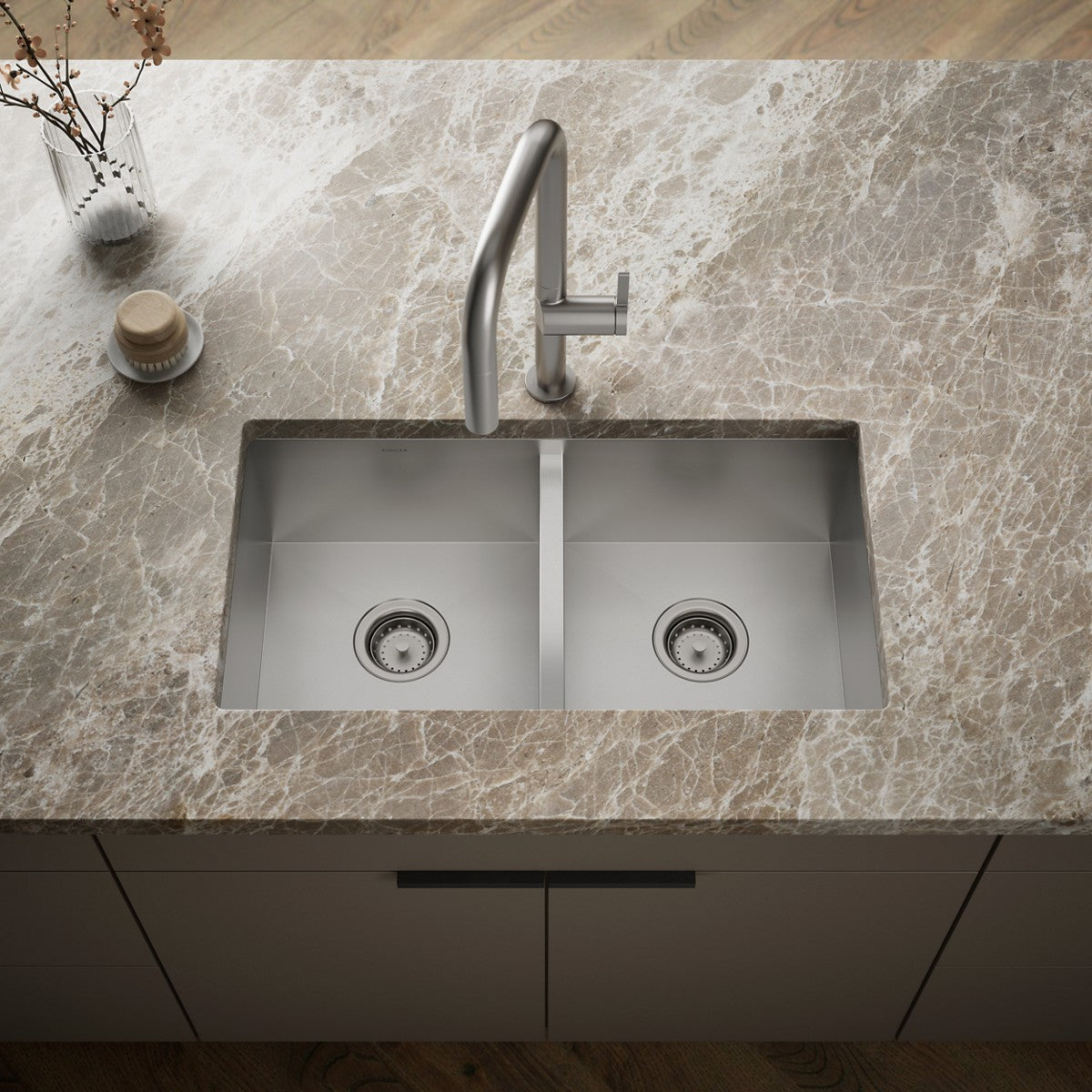 KOHLER K-80167-1-NA Vault 30-1/2" x 20" Top-mount/undermount double-equal bowl kitchen sink with single faucet hole