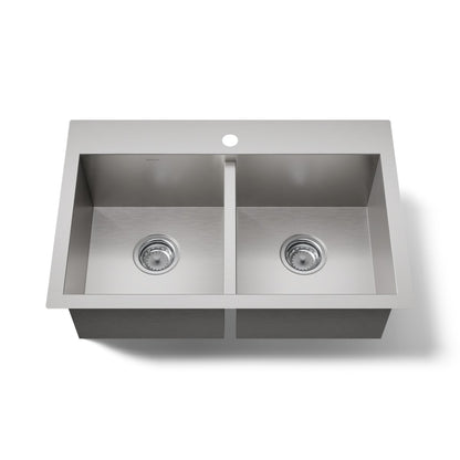 KOHLER K-80167-1-NA Vault 30-1/2" x 20" Top-mount/undermount double-equal bowl kitchen sink with single faucet hole