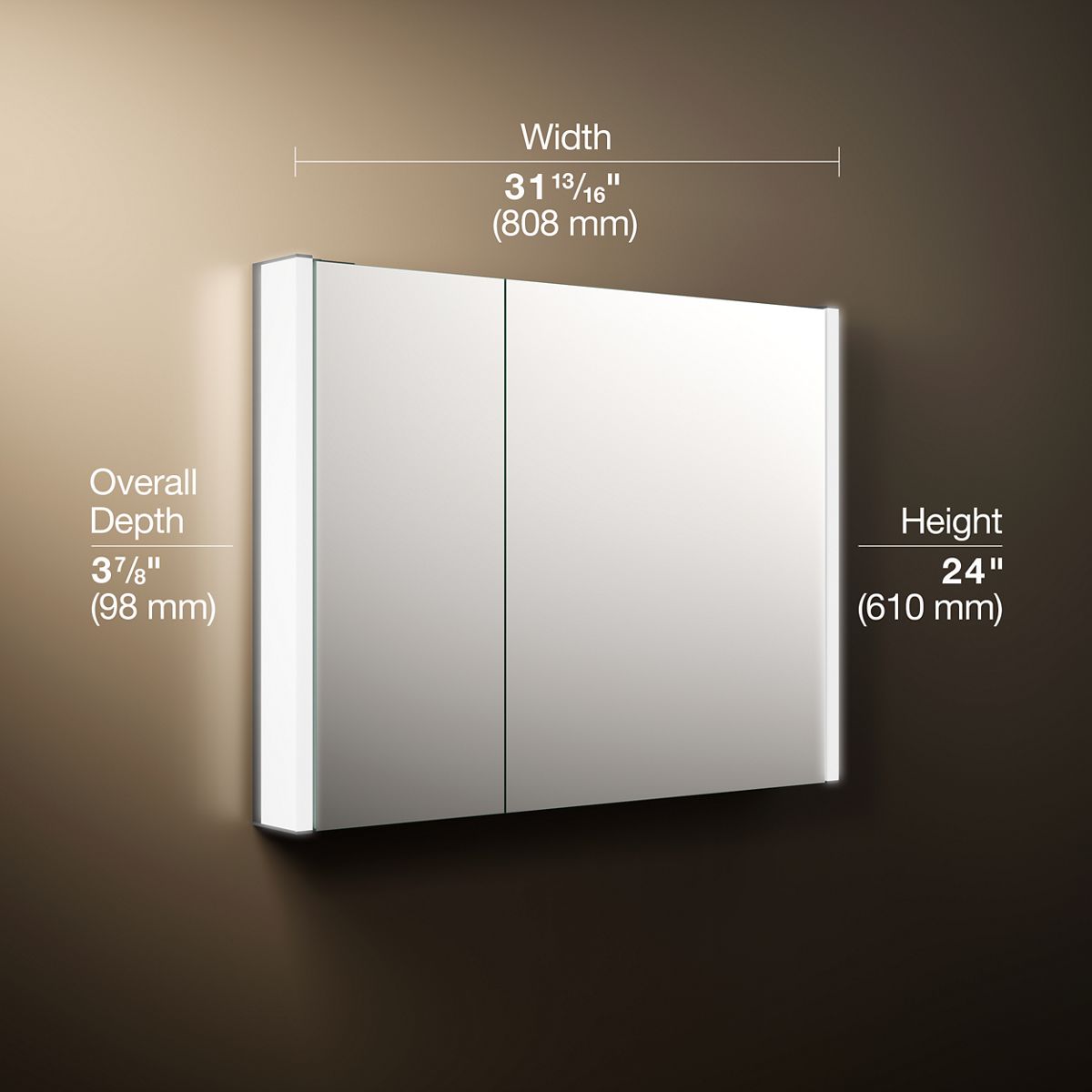 3/4 view of product with dimensions