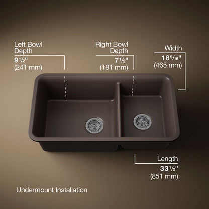 KOHLER K-8204 Cairn 33-1/2" undermount double-bowl kitchen sink