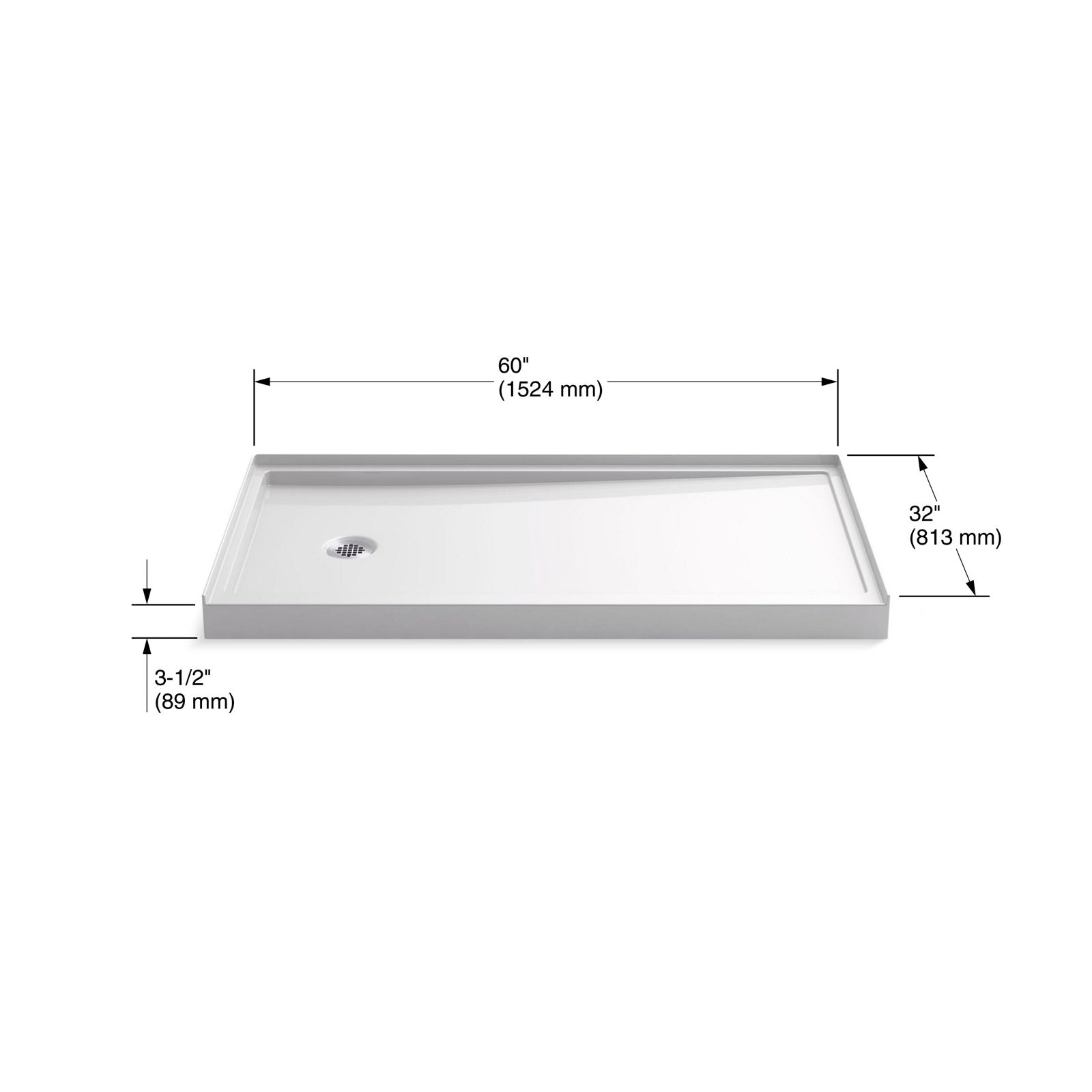 KOHLER K-8459 Rely 60" x 32" alcove shower base, left drain