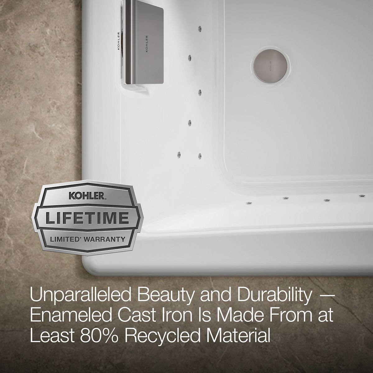 KOHLER K-852-GHCP Tea-for-Two 60" x 32" drop-in Heated BubbleMassage air bath