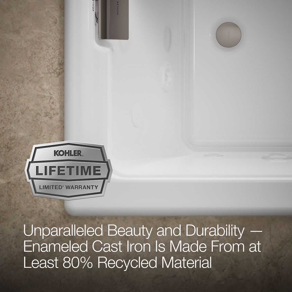 KOHLER K-856-AH Tea-for-Two 66" x 36" drop-in Effervescence whirlpool bath