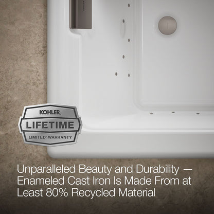 KOHLER K-856-GH0 Tea-for-Two 66" x 36" drop-in Heated BubbleMassage air bath