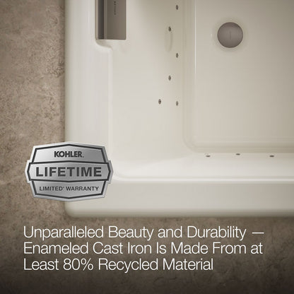 KOHLER K-856-GH96 Tea-for-Two 66" x 36" drop-in Heated BubbleMassage air bath