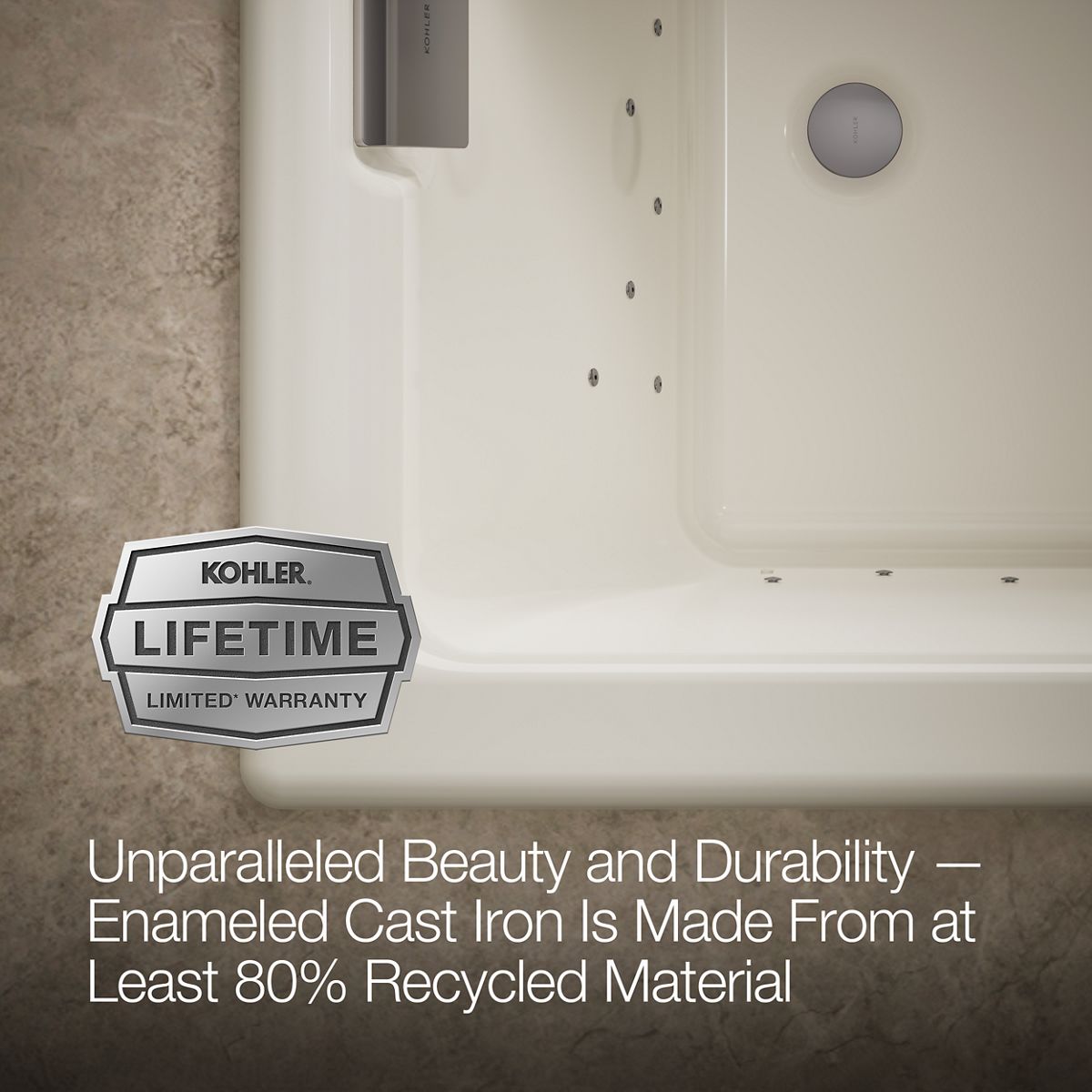 KOHLER K-856-GHCP Tea-for-Two 66" x 36" drop-in Heated BubbleMassage air bath