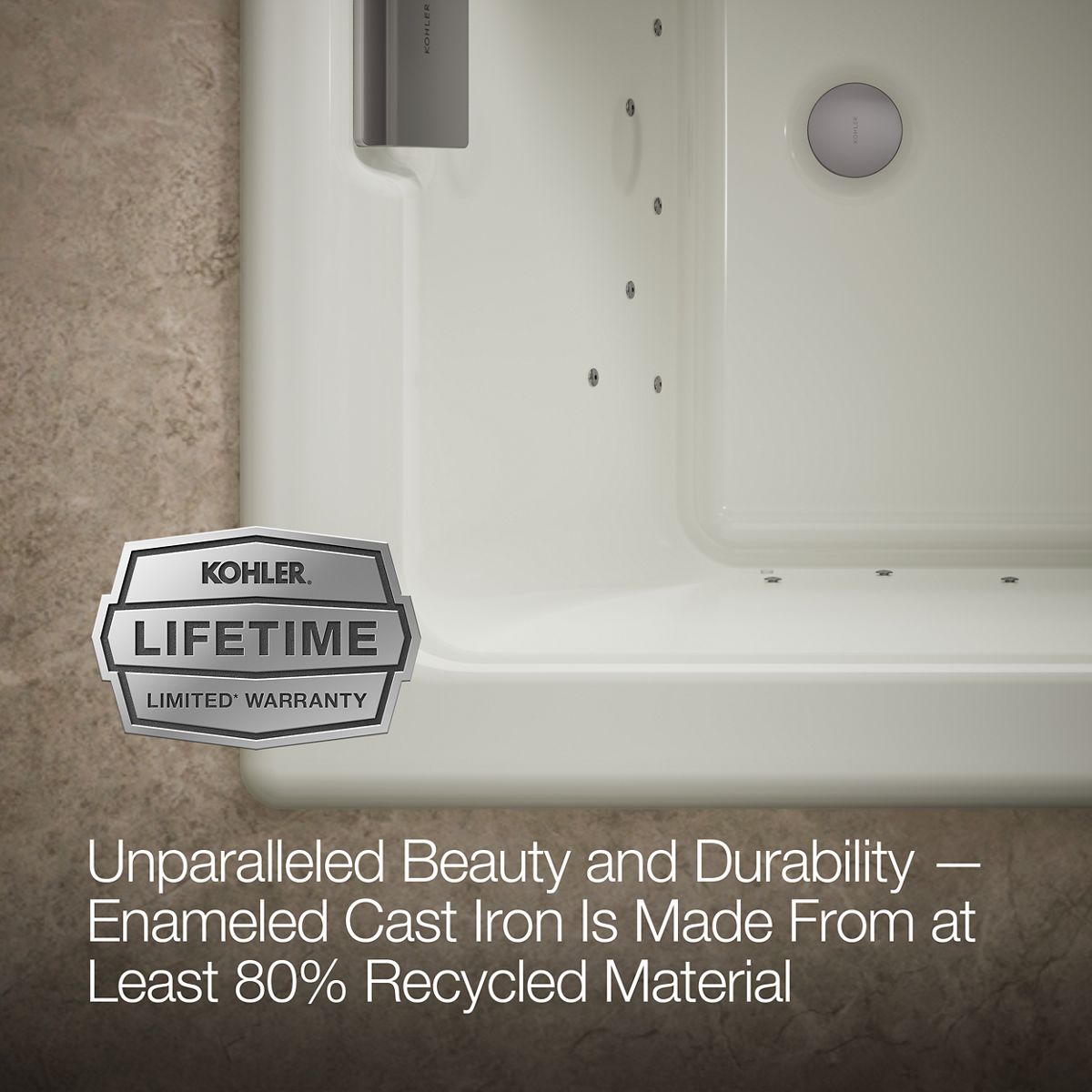 KOHLER K-856-GHCP Tea-for-Two 66" x 36" drop-in Heated BubbleMassage air bath