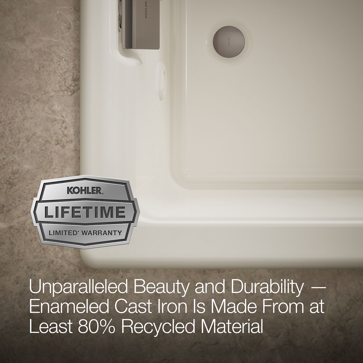 KOHLER K-856-M Tea-for-Two 66" x 36" drop-in whirlpool bath