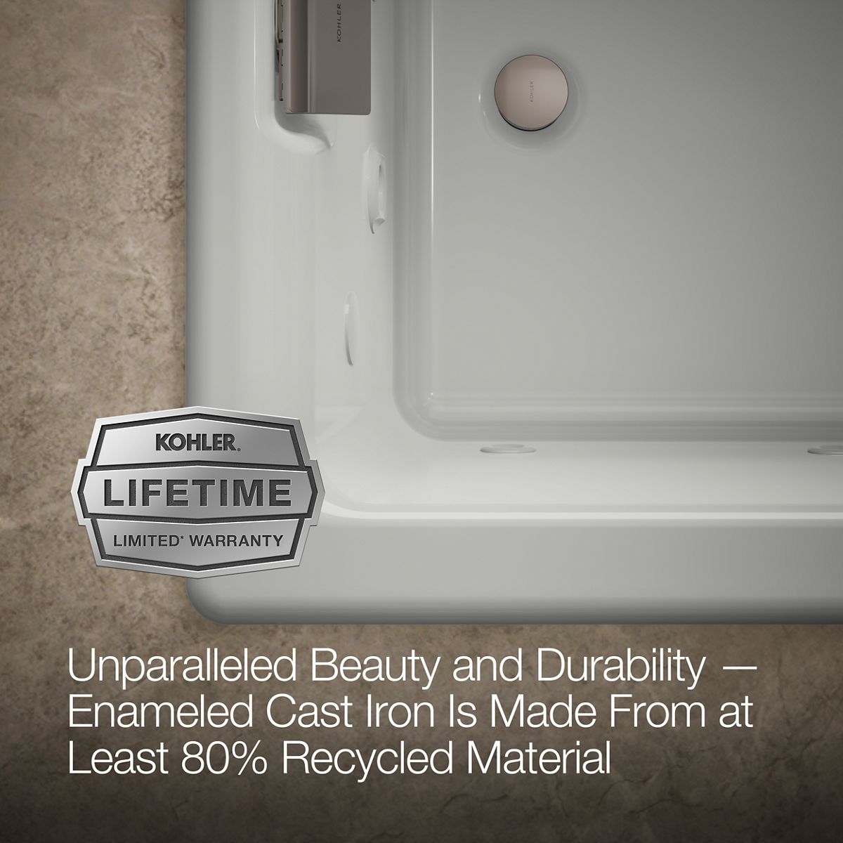 KOHLER K-856-V Tea-for-Two 66" x 36" drop-in Effervescence whirlpool bath