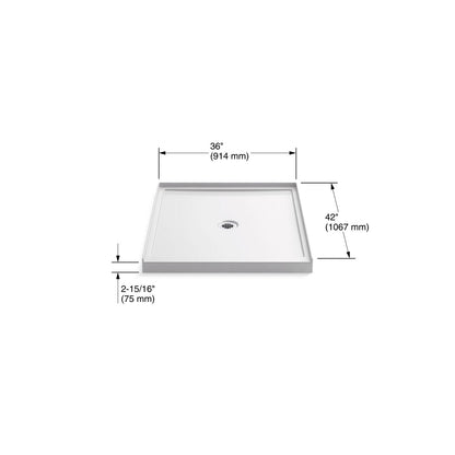KOHLER K-8647 Rely 36" x 42" alcove shower base, center drain