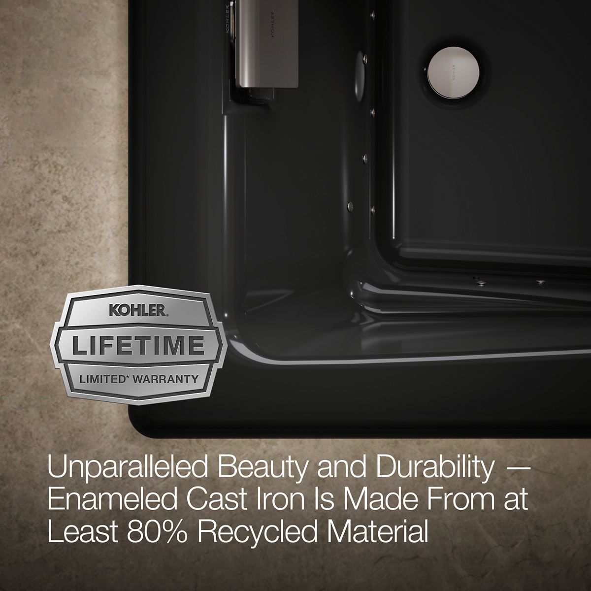 KOHLER K-865-GHCP Tea-for-Two 71-3/4" x 36" drop-in Heated BubbleMassage air bath
