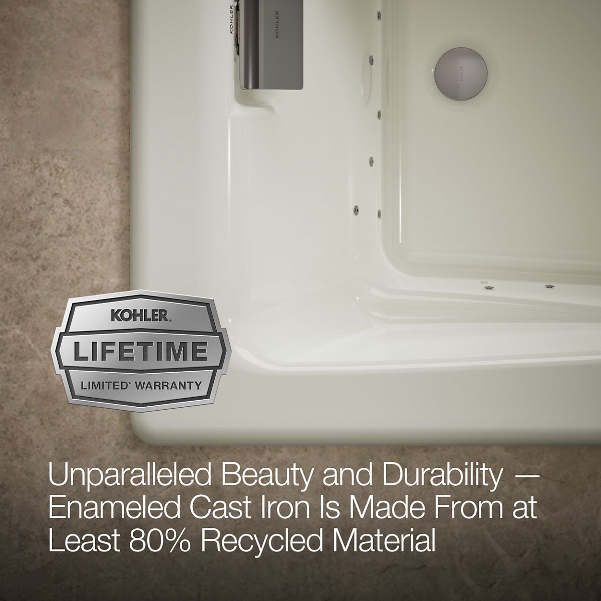 KOHLER K-865-GHCP Tea-for-Two 71-3/4" x 36" drop-in Heated BubbleMassage air bath