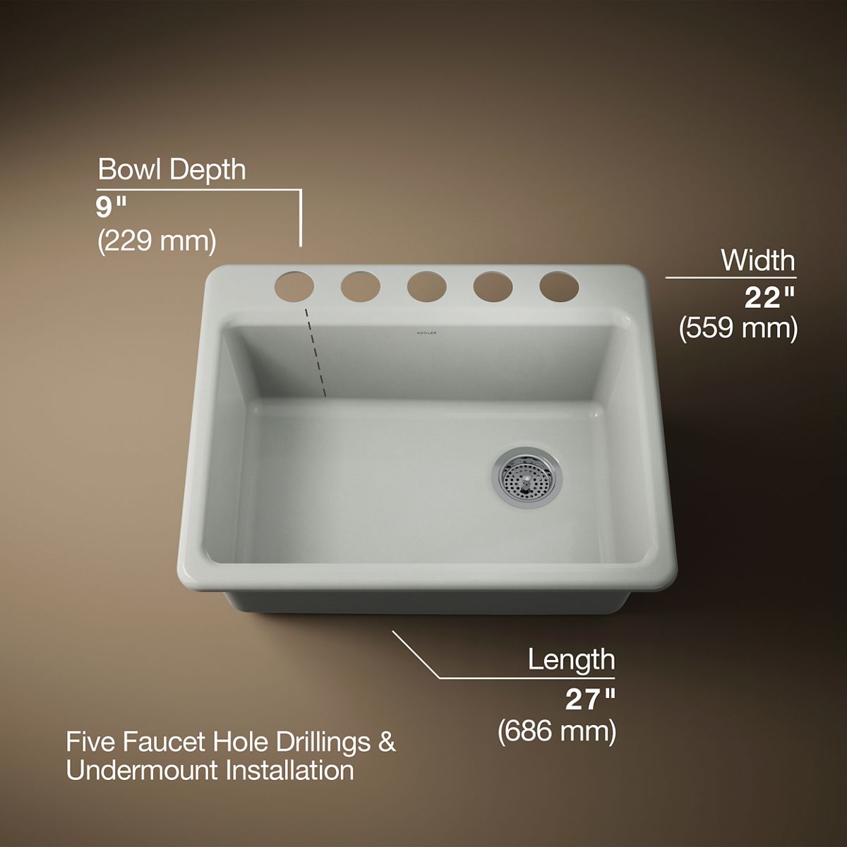 KOHLER Riverby 27" undermount single-bowl kitchen sink