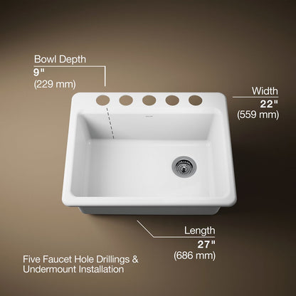 KOHLER Riverby 27" undermount single-bowl workstation kitchen sink