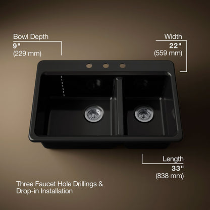 KOHLER K-8669-3A2 Riverby 33" top-mount double-bowl workstation kitchen sink
