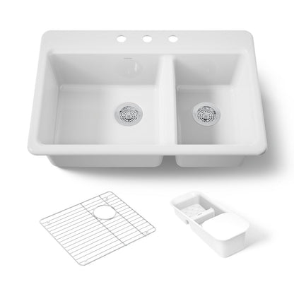 KOHLER K-8669-3A2 Riverby 33" top-mount double-bowl workstation kitchen sink
