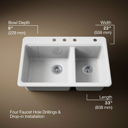KOHLER Riverby 33" top-mount double-bowl kitchen sink