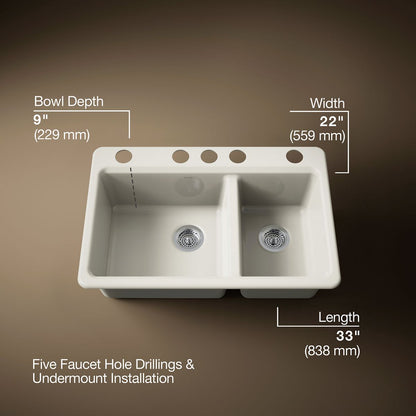 KOHLER Riverby 33" undermount double-bowl kitchen sink