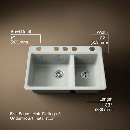KOHLER Riverby 33" undermount double-bowl kitchen sink