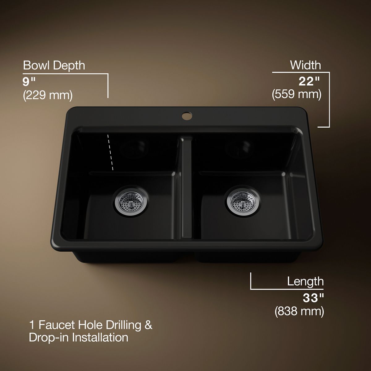 KOHLER Riverby 33" top-mount double-bowl kitchen sink