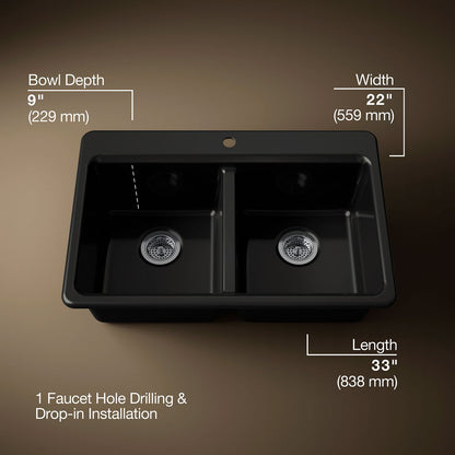 KOHLER Riverby 33" top-mount double-bowl kitchen sink