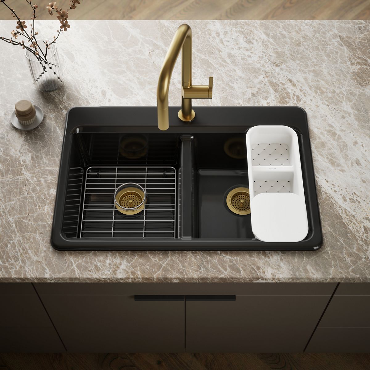 KOHLER K-8679-1A2 Riverby 33" top-mount double-bowl workstation kitchen sink