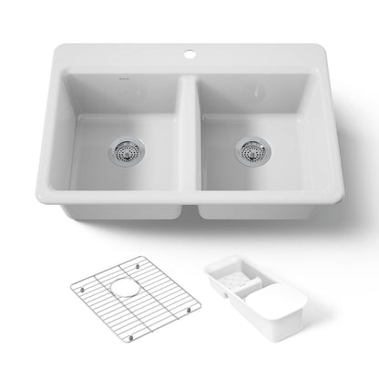 KOHLER K-8679-1A2 Riverby 33" top-mount double-bowl workstation kitchen sink