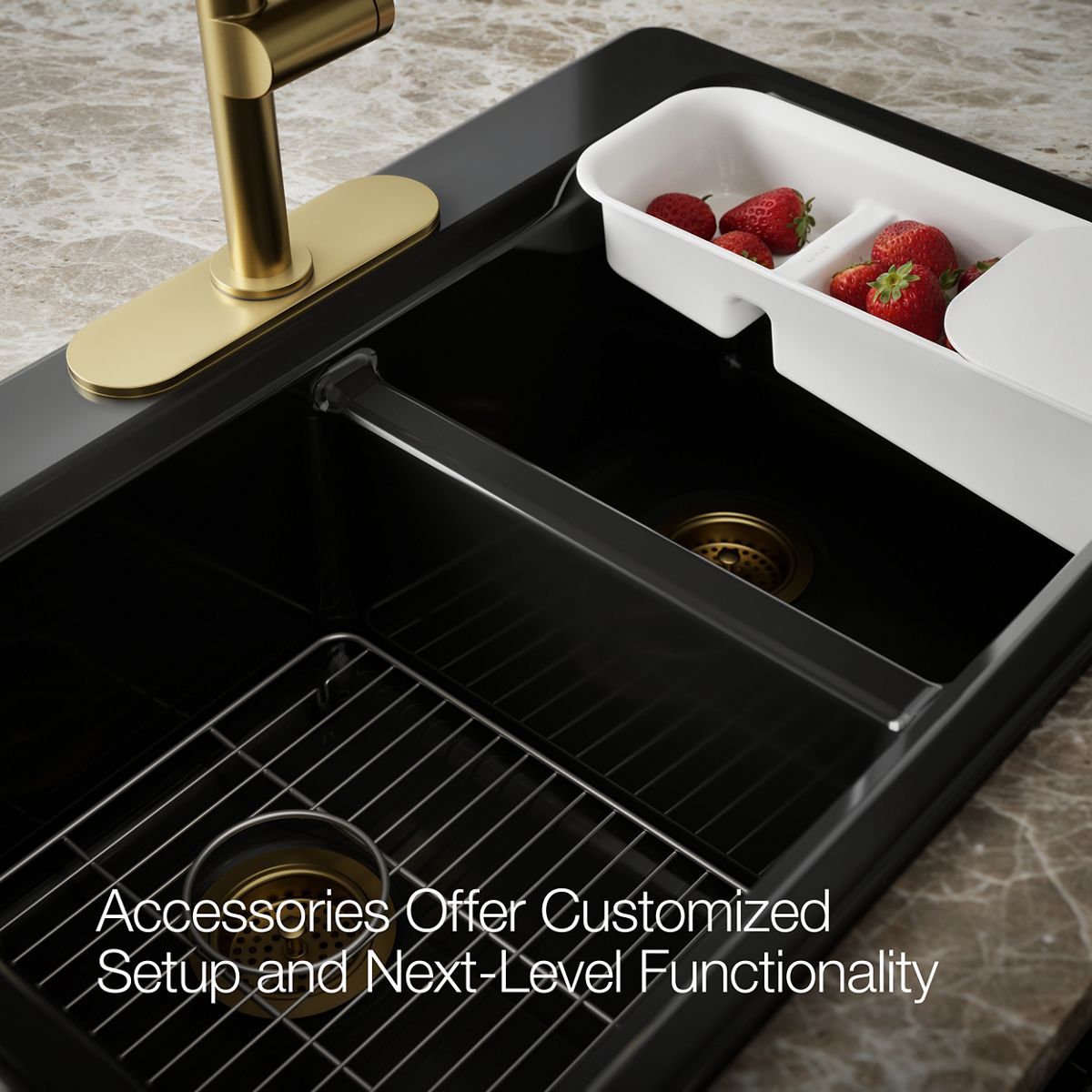 KOHLER K-8679-3A2 Riverby 33" top-mount double-bowl workstation kitchen sink