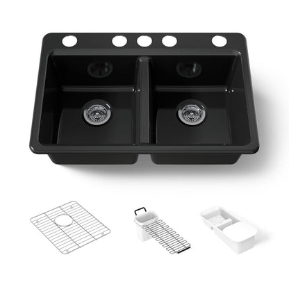 KOHLER K-8679-5UA3 Riverby 33" undermount double-bowl workstation kitchen sink