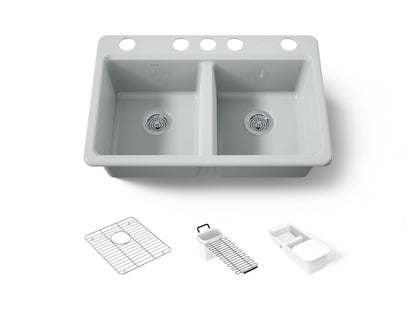 KOHLER K-8679-5UA3 Riverby 33" undermount double-bowl workstation kitchen sink