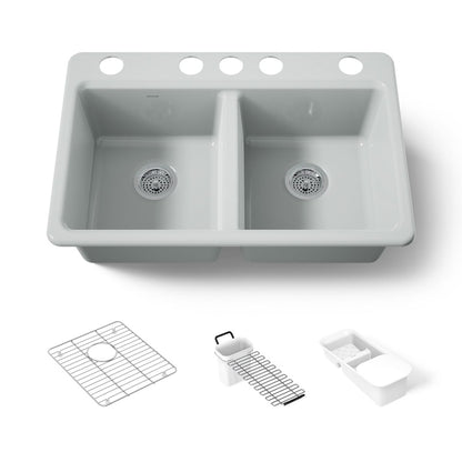 KOHLER K-8679-5UA3 Riverby 33" undermount double-bowl workstation kitchen sink