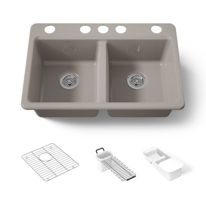KOHLER K-8679-5UA3 Riverby 33" undermount double-bowl workstation kitchen sink