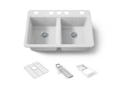 KOHLER K-8679-5UA3 Riverby 33" undermount double-bowl workstation kitchen sink