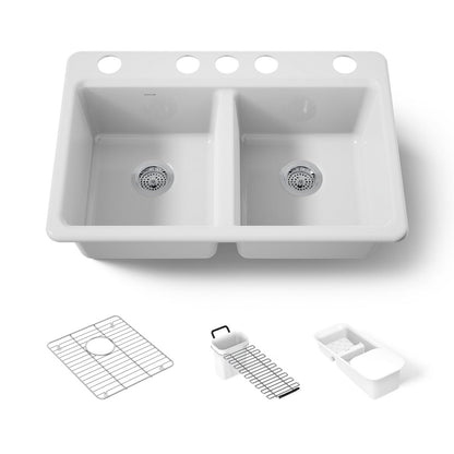 KOHLER K-8679-5UA3 Riverby 33" undermount double-bowl workstation kitchen sink