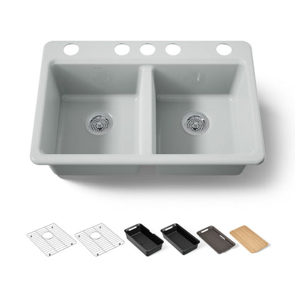 KOHLER Riverby 33" undermount double-bowl workstation kitchen sink