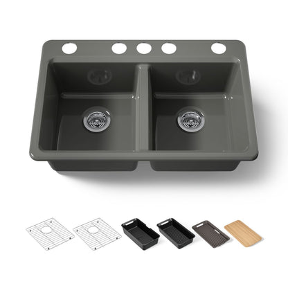 KOHLER Riverby 33" undermount double-bowl workstation kitchen sink