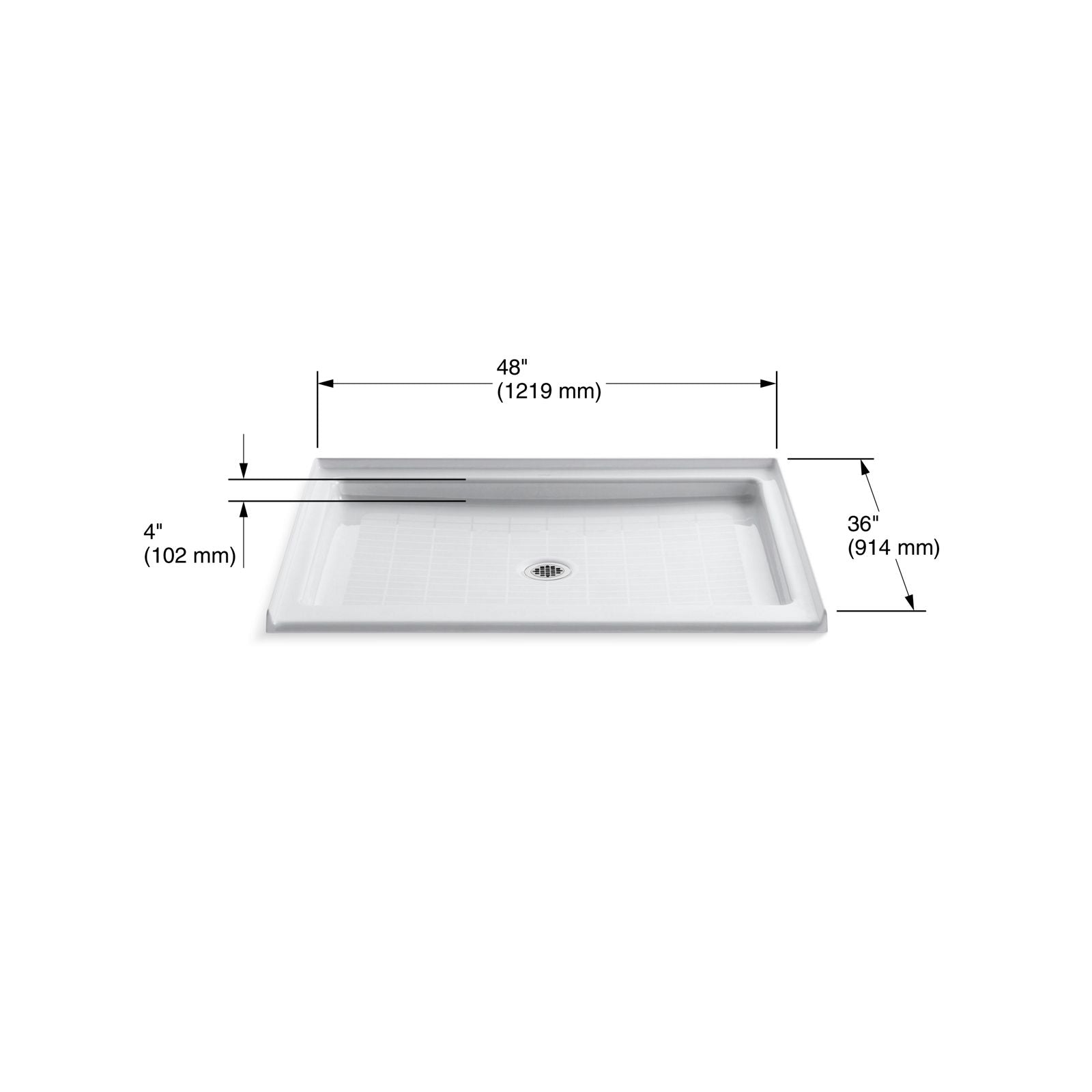KOHLER K-9026 Purist 48" x 36" alcove shower base, center drain