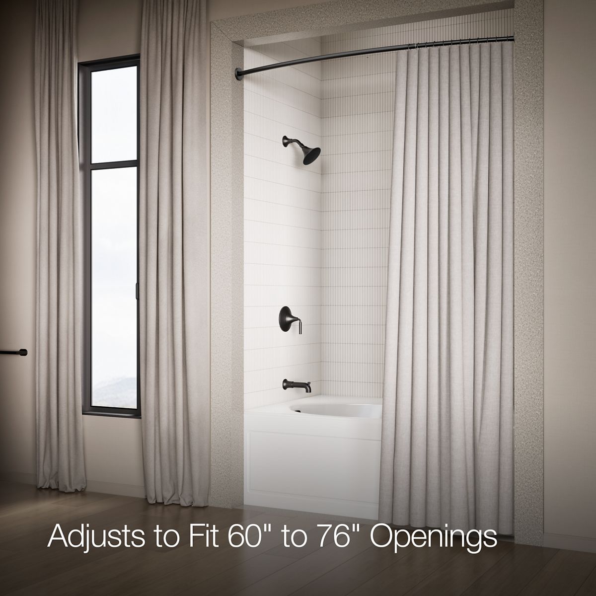 KOHLER Expanse Contemporary design curved shower rod