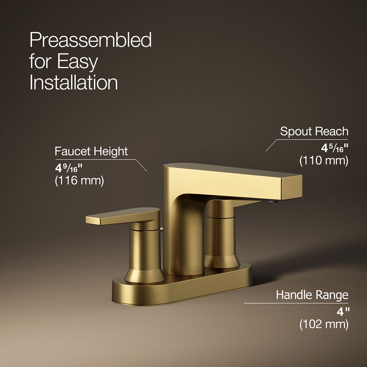 KOHLER K-97031-4 Taut Centerset bathroom sink faucet, 1.2 gpm