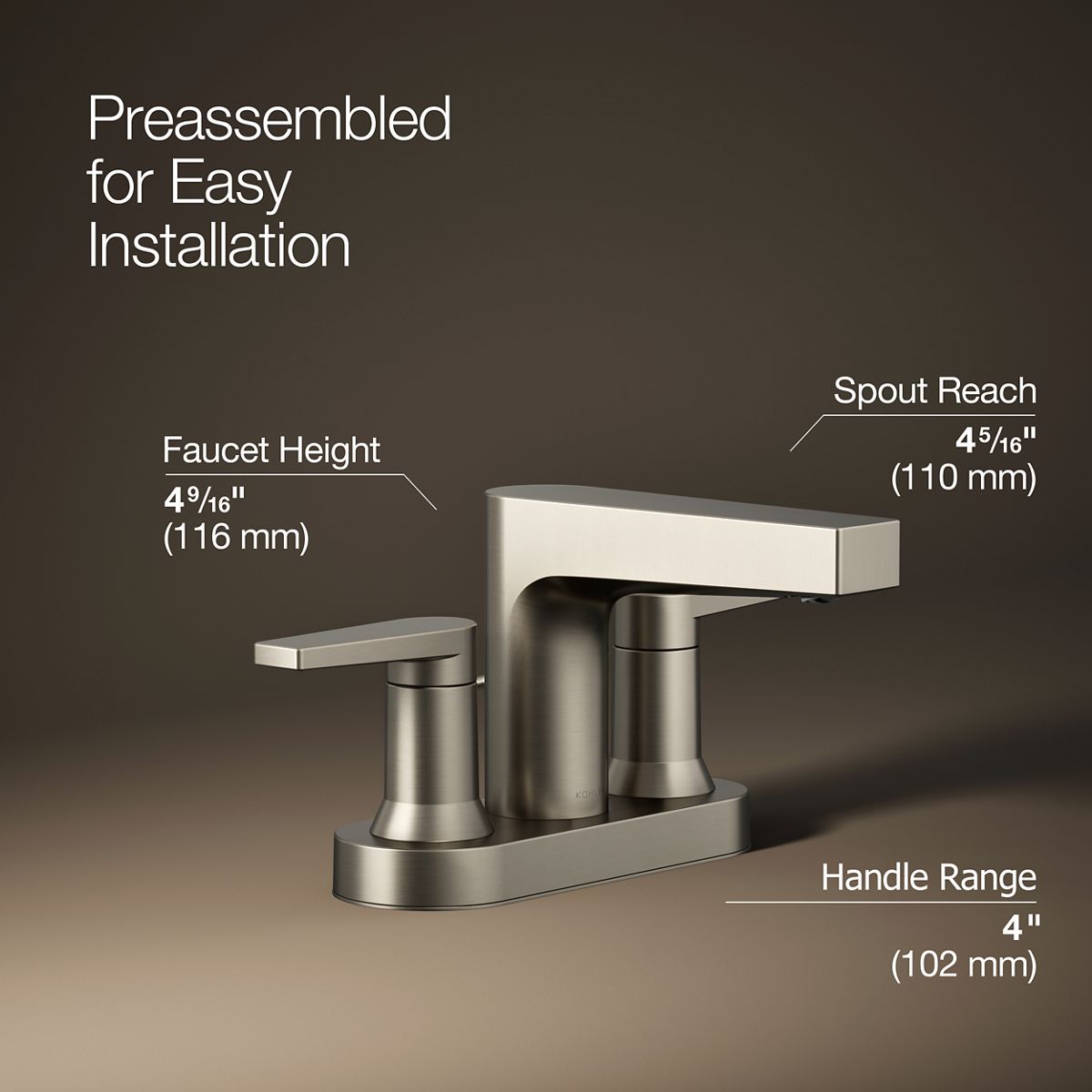 KOHLER K-97031-4 Taut Centerset bathroom sink faucet, 1.2 gpm